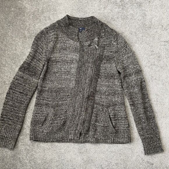 Gap Sweater Womens Medium Grey Brown Asymmetrical Zipper Cardigan Casual Knit - Picture 1 of 7